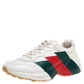 Pre Owned Gucci Cream Leather Web Rhyton Low Top Sneakers Size 40