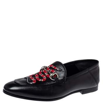 Pre Owned Gucci Black Leather Brixton Snake Loafers Size 40