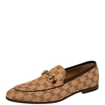 Pre Owned Gucci Beige GG Canvas Jordaan Loafers Size 42.5