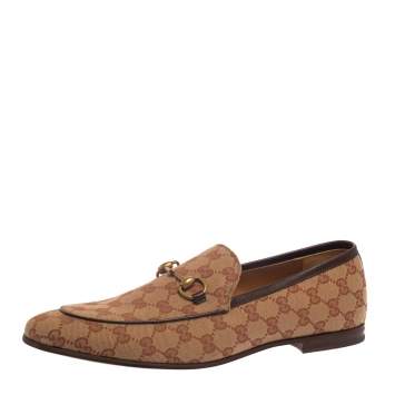 Pre Owned Gucci Beige GG Canvas Jordaan Horsebit Loafers Size 45