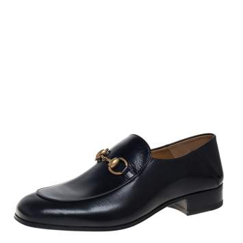 Pre Owned Gucci Black Leather Horsebit Quentin Slip On Loafers Size 40.5