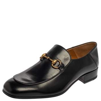 Pre Owned Gucci Black Leather Quentin Horsebit Loafers Size 44.5