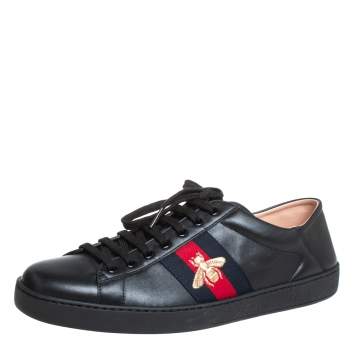 Pre Owned Gucci Black Leather Ace Sneakers Size 44.5