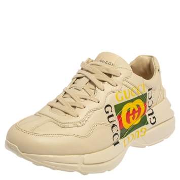 Pre Owned Gucci Ivory Leather Rhyton Vintage Logo Low Top Sneakers Size 40