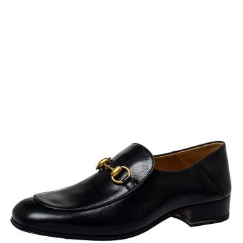 Pre Owned Gucci Black Leather Horsebit Quentin Slip On Loafers Size 40.5