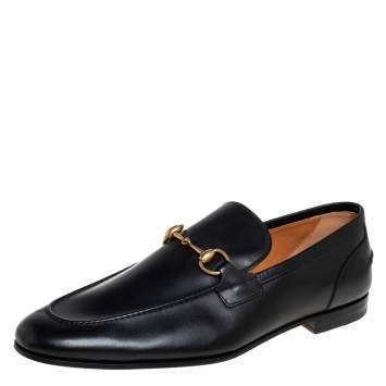 Pre Owned Gucci Black Leather Jordaan Loafers Size 46