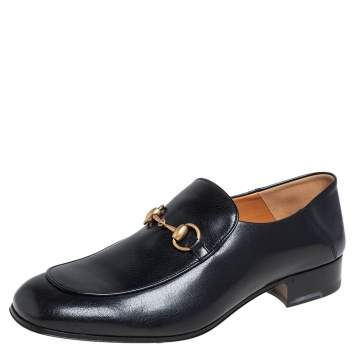 Pre Owned Gucci Black Leather Horsebit Loafers Size 44.5