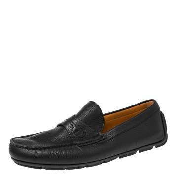 Pre Owned Gucci Black Leather Slip On Loafers Size 42