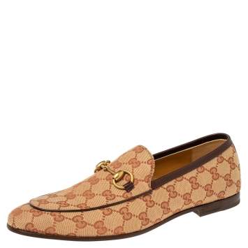 Pre Owned Gucci Beige GG Canvas Jordaan Horsebit Loafers Size 42