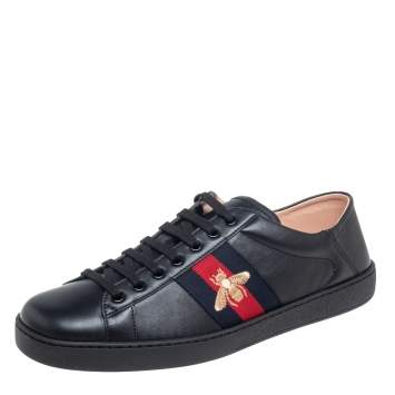 Pre Owned Gucci Black Leather Ace Low Top Sneakers Size 44.5