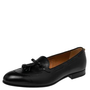 Pre Owned Gucci Black Leather Tassel Slip On Loafers Size 45