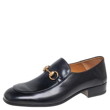 Pre Owned Gucci Black Leather Jordaan Horsebit Slip On Loafers Size 40.5