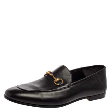 Pre Owned Gucci Black Leather Horsebit Jordaan Loafers Size 43.5 