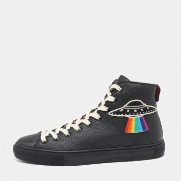 مملوكة مسبقًا Gucci Black Leather High-Top Sneakers Size 40