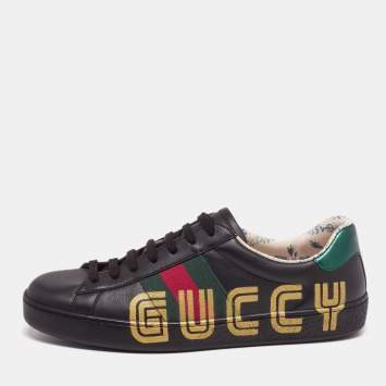 Pre Owned Gucci Black Leather New Ace Sneakers Size 40.5