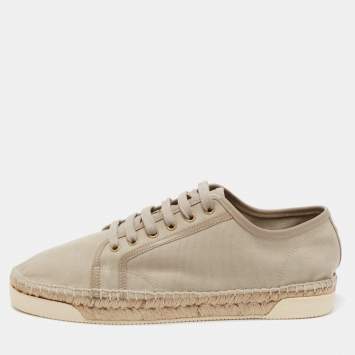 Pre Owned Gucci Green Canvas Evissa Espadrilles Lace Up Sneakers Size 42.5