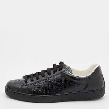 Pre Owned Gucci Black Perforated GG Embossed Leather Ace Low Top Sneakers Size 44