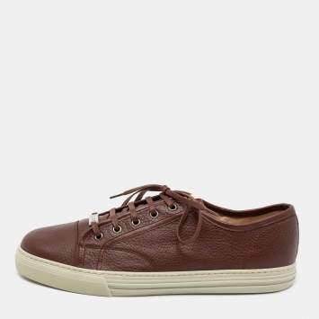 Pre Owned Gucci Brown Leather Miro Soft Low-Top Sneakers Size 44
