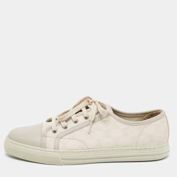 Pre Owned Gucci White/Grey GG Canvas and Leather Low Top Sneakers Size 43