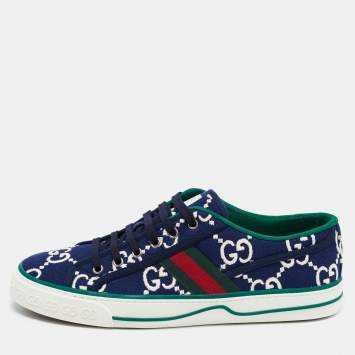 Pre Owned Gucci Blue Canvas Tennis 1977 Sneakers Size 43.5