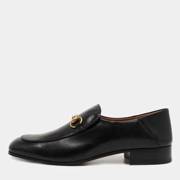 Pre Owned Gucci Black Leather Jordaan Horsebit Slip On Loafers Size 43