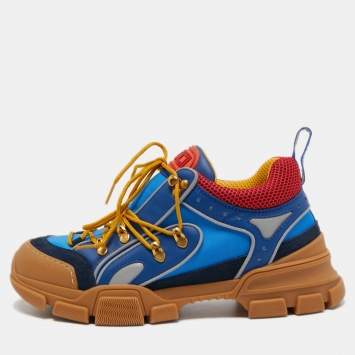 Pre Owned Gucci Multicolor Canvas and Leather Flashtrek Sneakers Size 42