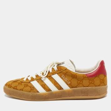 Pre Owned Gucci X Adidas Brown Canvas Gazelle Sneaker Size 42.5