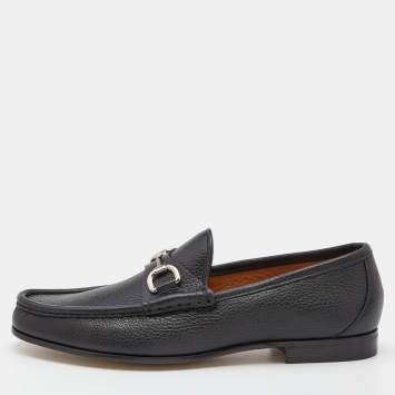 Pre Owned Gucci Black Leather Horsebit Slip On Loafers Size 40.5