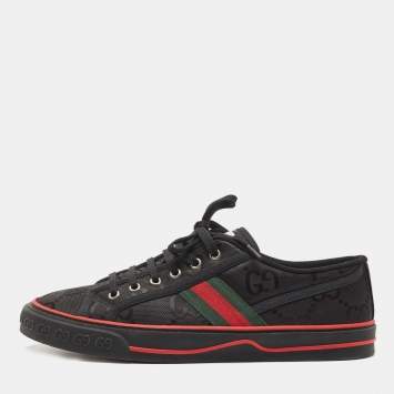 Pre Owned Gucci Black Canvas Tennis 1977 Low Top Sneakers Size 43