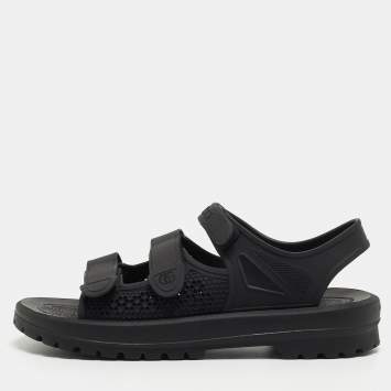 Pre Owned Gucci Black Rubber Corbett Velcro Strap Flat Sandals Size 41