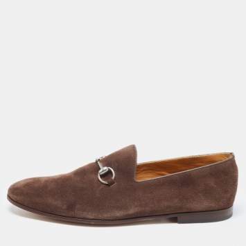 Pre Owned Gucci Brown Suede Slip On Loafers Size 44.5