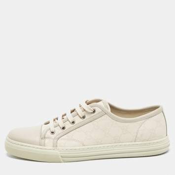 Pre Owned Gucci Beige GG Canvas and Leather Low Top Sneakers Size 42