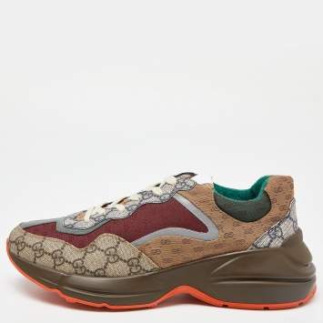 Pre Owned Gucci Multicolor GG Supreme Canvas and Leather Rhyton Sneakers Size 42.5