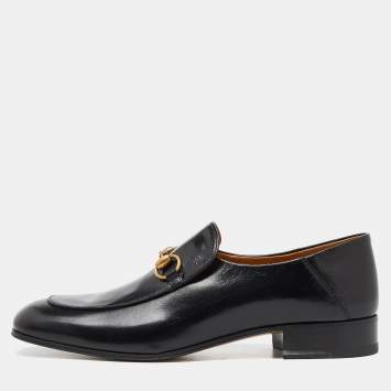Pre Owned Gucci Black Leather Horsebit Loafers Size 43.5 