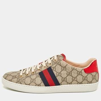 Pre Owned Gucci Brown GG Canvas Ace Low Top Sneakers Size 41.5
