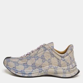 مملوكة مسبقًا Gucci Beige/Blue GG Printed Leather Run Sneakers Size 44