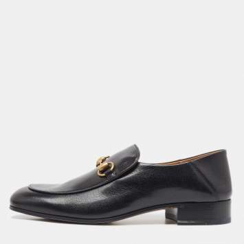 مملوكة مسبقًا Gucci Black Leather Horsebit Foldable Loafers Size 42