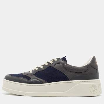Pre Owned Gucci Blue/Grey Jumbo GG Canvas and Leather Low Top Sneakers Size 44.5