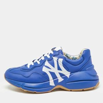 مملوكة مسبقًا Gucci Blue Leather NY Yankees Rhyton Sneakers Size 41