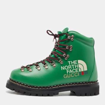 Pre Owned Gucci x The North Face Green Leather Hiking Ankle Boots Size 42.5