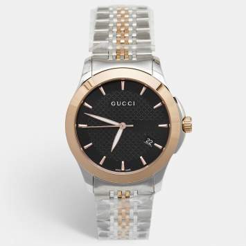 Gucci Black Two Tone Stainless Steel G-Timeless YA126410 Men's Wristwatch 38 mm 