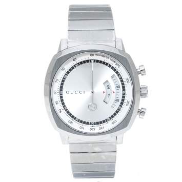 Pre Owned Gucci SIlver Stainless Steel Grip YA157302 Men's Wristwatch 40 mm