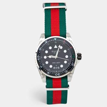 Gucci  Black Stainless Steel Nylon Dive YA136209 Men's Wristwatch 45 mm