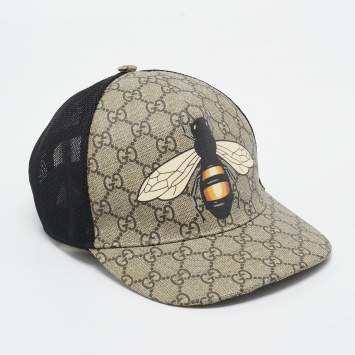Pre Owned Gucci Beige Bee Print GG Supreme Canvas Baseball Hat L