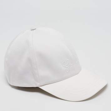 Pre Owned Gucci White Logo Embroidered Cotton Baseball Cap 