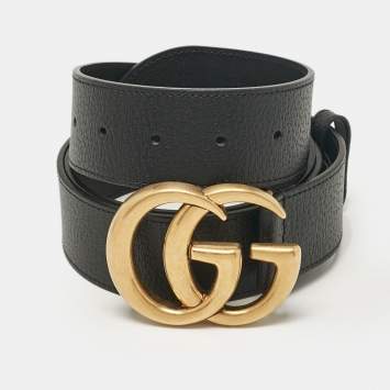 Pre Owned Gucci Black Leather GG Marmont Buckle Belt 105CM