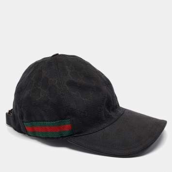 Pre Owned Gucci Black Original GG Canvas With Web Baseball Cap S