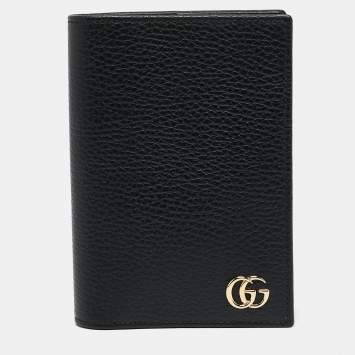 Pre Owned Gucci Black Leather GG Marmont Passport Holder