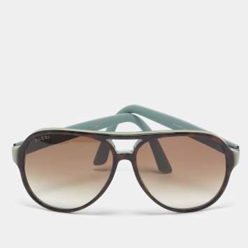 Pre Owned Gucci Brown/Green Gradient GG 1065/S Aviator Sunglasses