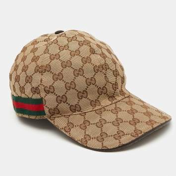 Pre Owned Gucci Beige GG Supreme Canvas Baseball Cap 